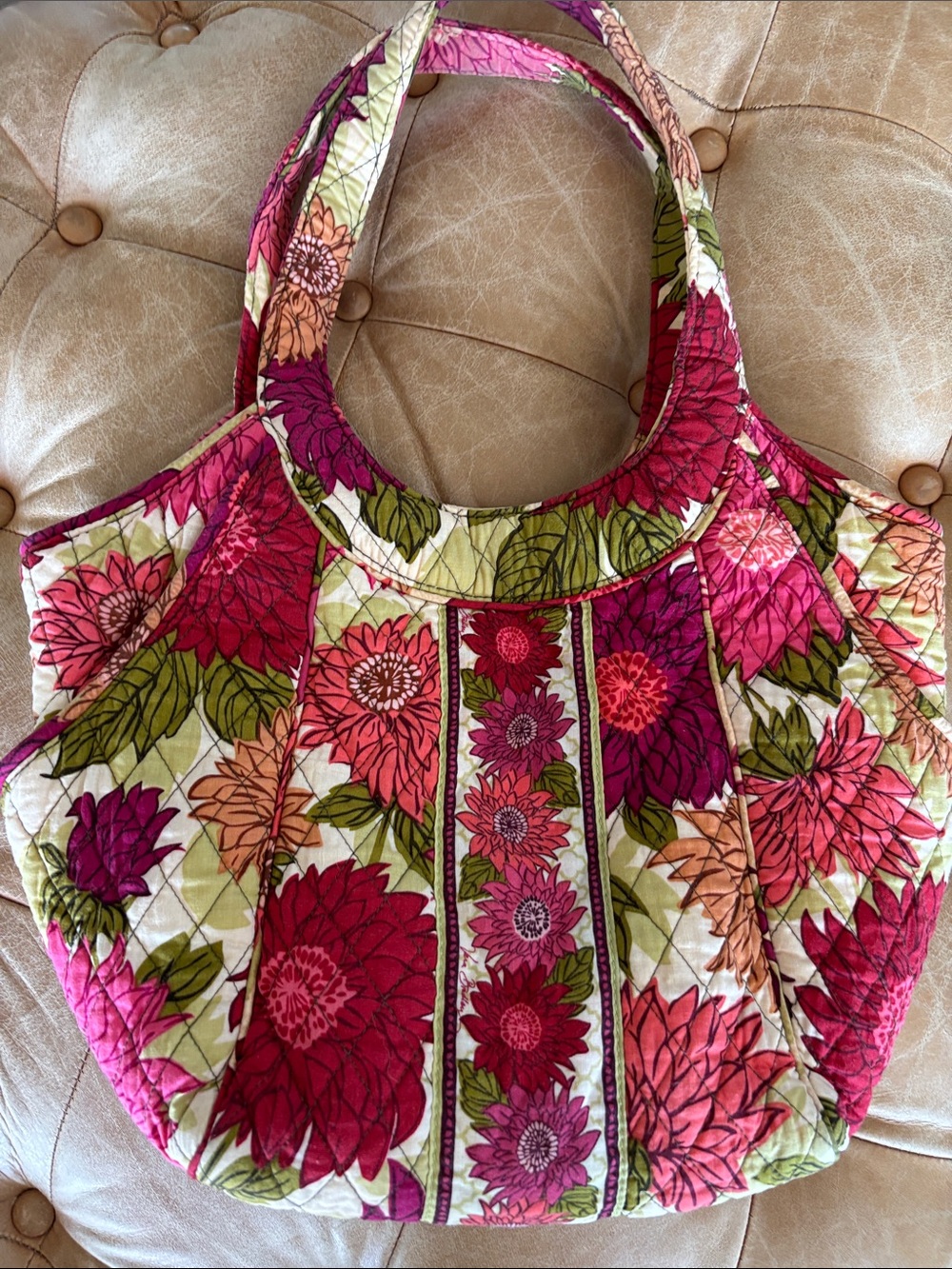 Vera Bradley Pink and Green Patterned Quilted Tote